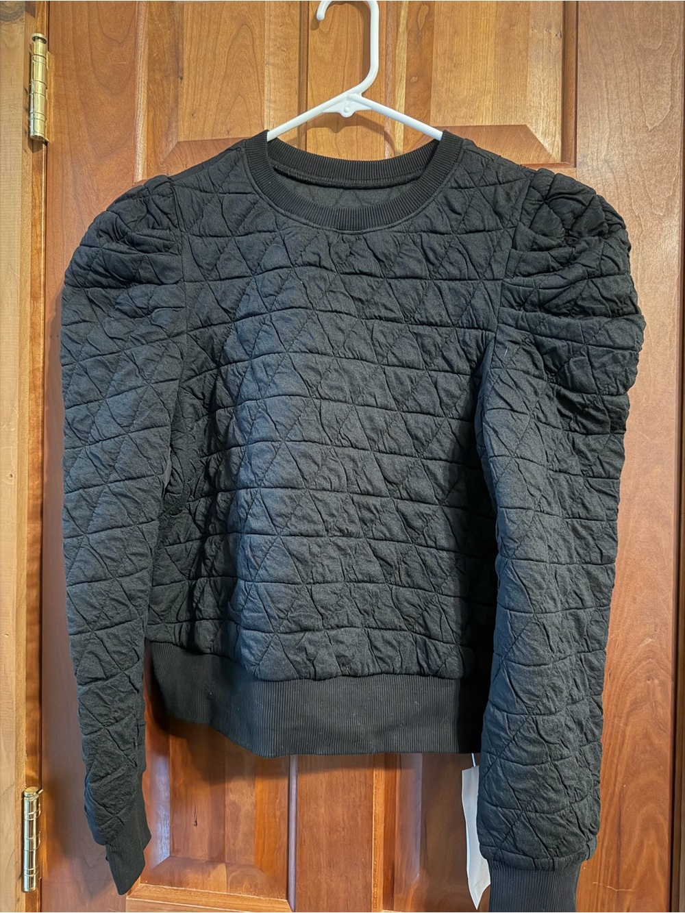 Fisoew Quilted Puff-Sleeve Sweatshirt and Skort Two Piece Set- Black